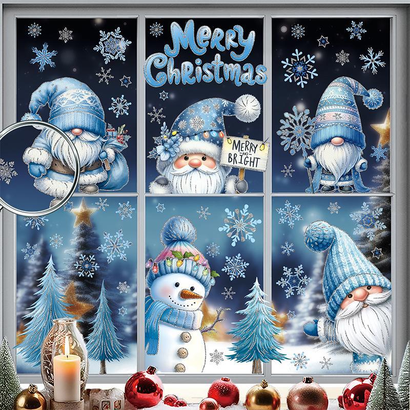 Snowman & Christmas Gnome Pattern Window Sticker, 9 Sheets set Merry Christmas Themed Window Decal, Decorative Sticker for Home Party Festival