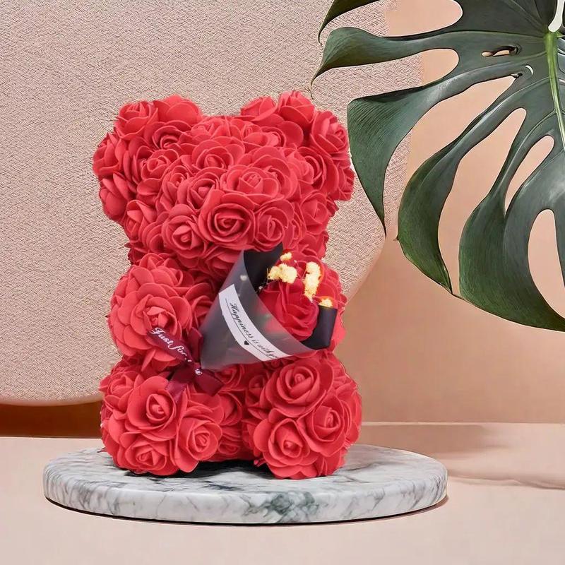 Christmas 3D Rose Bear Flower Ornament, Creative Bear Shaped Artificial Flower Decoration, Party Gift for Family & Friends, Birthday Gift Ideas