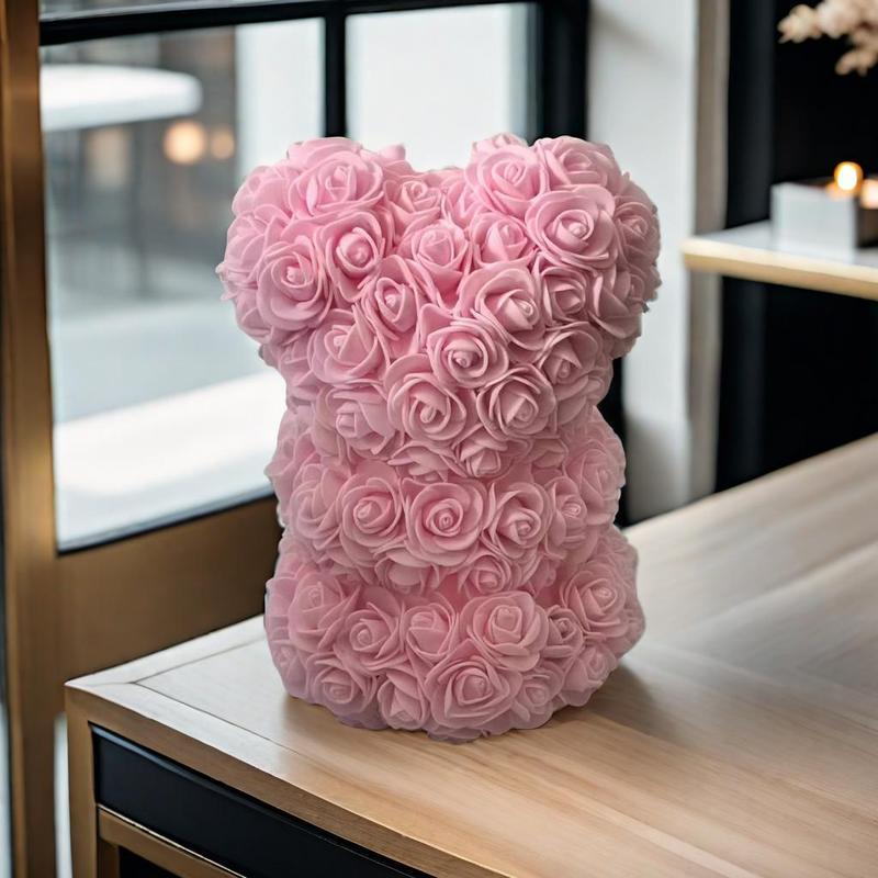 Christmas 3D Rose Bear Flower Ornament, Creative Bear Shaped Artificial Flower Decoration, Party Gift for Family & Friends, Birthday Gift Ideas