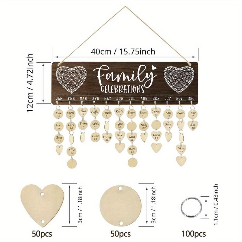 Wooden Family Birthday Calendar Board, 1 Set Diy Wooden Hanging Sign Pendant, Wall Hanging Birthday Reminder Plaque, Great Birthday Gift for Mom Grandma