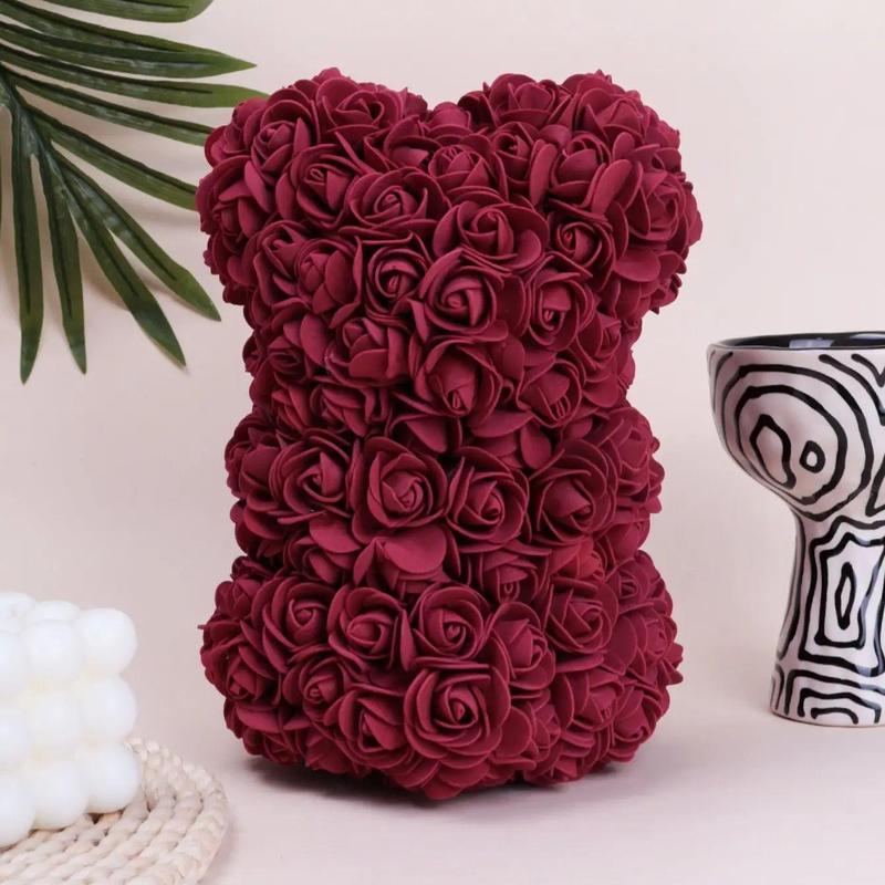 Christmas 3D Rose Bear Flower Ornament, Creative Bear Shaped Artificial Flower Decoration, Party Gift for Family & Friends, Birthday Gift Ideas