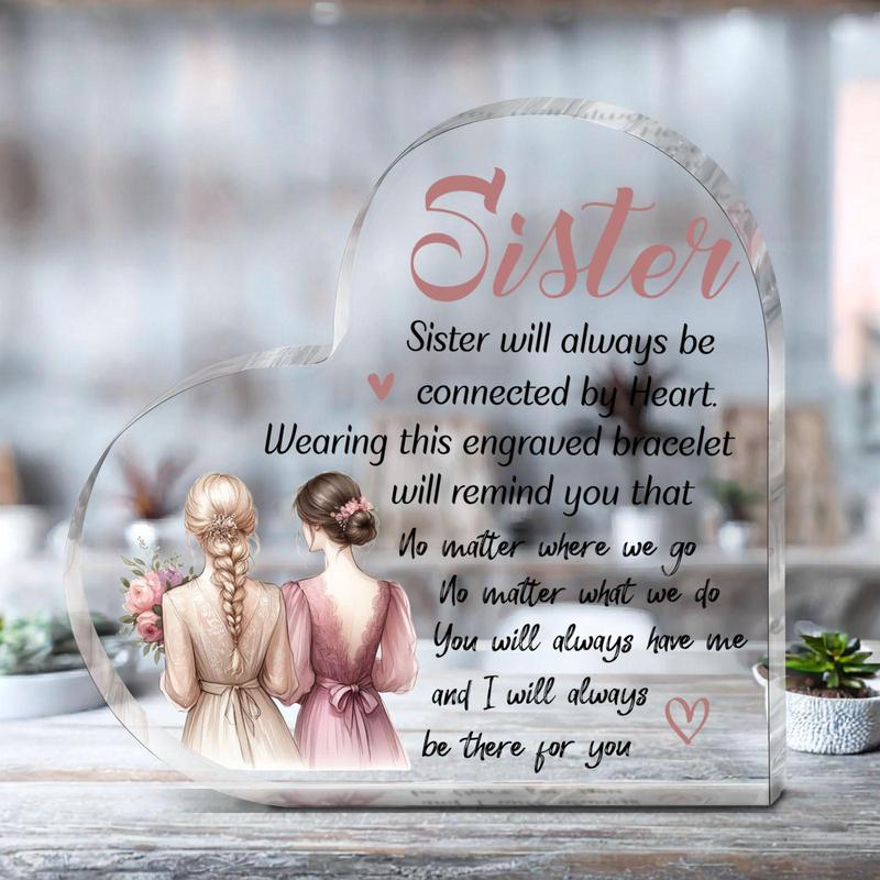 Heart Shaped Acrylic Plaque, 1 Count Sister Themed Acrylic Plaque, Table Decoration Centrepieces, Birthday Gift for Sister, Home Decor