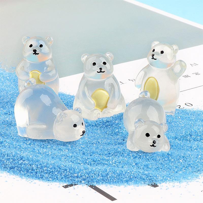 Cute Luminous Polar Bear Design Ornament, 5 Counts set Cartoon Bear Shaped Decorative Ornament, Home Decor for Living Room Bedroom Office