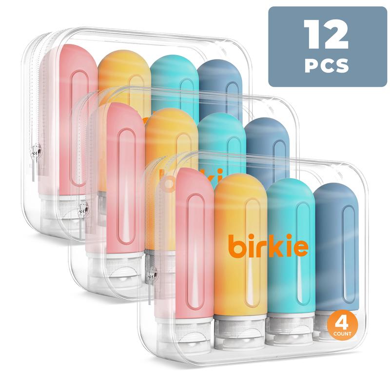 Silicone Travel Bottles - 3oz Leak-Proof Refillable Containers for Toiletries (4 Pack) Set Tin