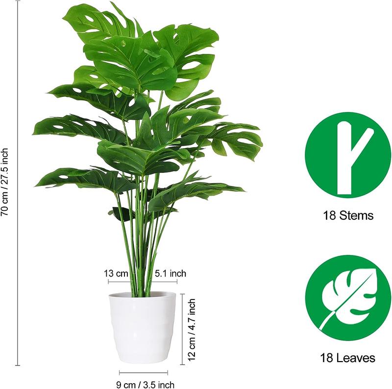 Set of 2 Artificial Monstera Deliciosa Plants in Pots - 28 Inch Fake Tropical Palm Tree for Home Bathroom, Office, Windowsill Decor