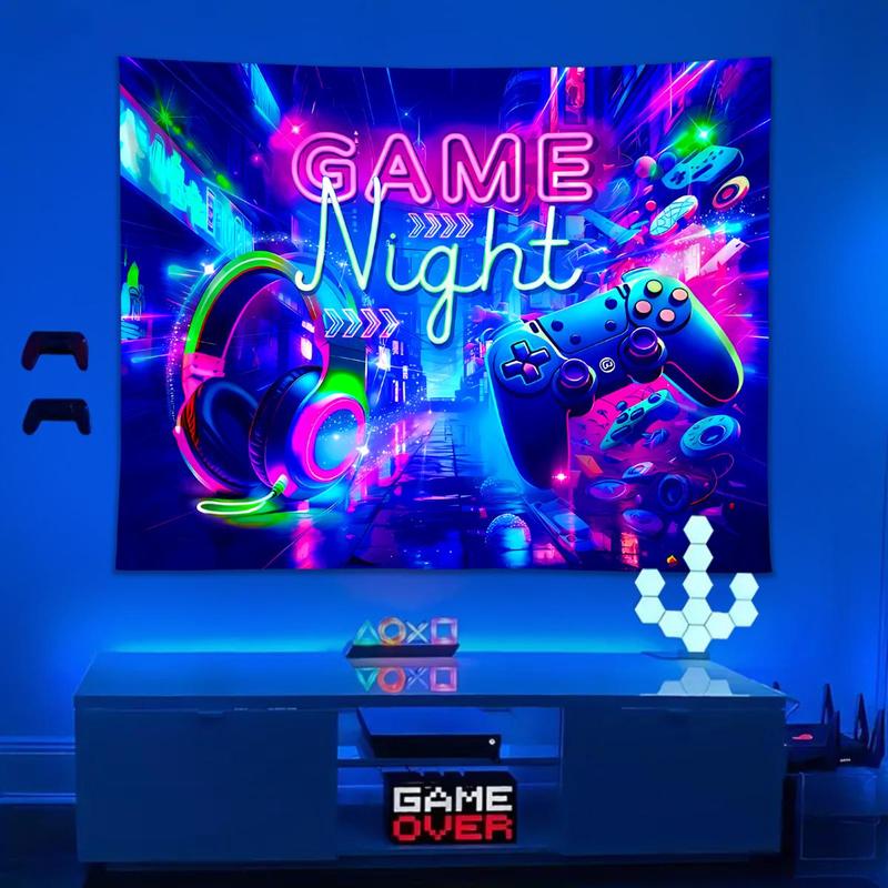 Game Room Hanging Tapestry, Fluorescent Tapestry with Free Installation Accessories, Game Room Decoration, Home Decor