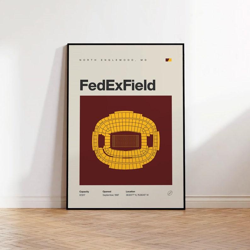 Washington Commanders Poster, FedExField Stadium Print, Mid Century Modern Football Poster, Sports Bedroom Art, Minimalist Office Wall Art