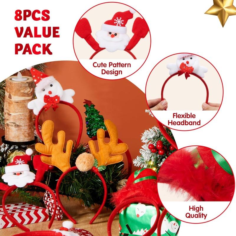 Costume Headwear - 8 Packs Christmas Headbands, Christmas Head Hat Toppers, Costume Accessories for Women Men Kids, Christmas Parties Xmas Holiday Party Favors Photo Booth Lightweight Masks Set Decoration Tree