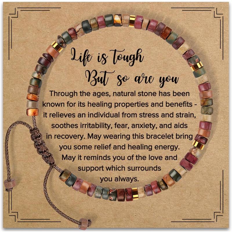 Inspirational Gifts Bracelets for Women Healing Natural Stone Bracelets - Get Well Soon Best Friends Sister  - Life is Tough But So are You Bracelet