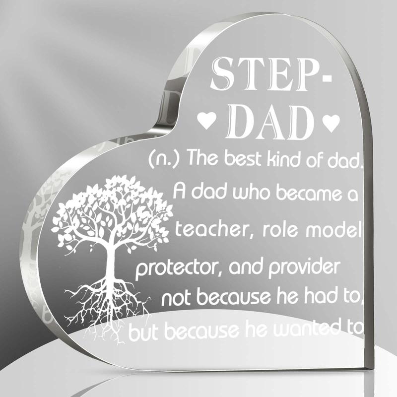 Step Father Gift Step Dad Gift for Desk Decor Acrylic Desk Plaque Sign Keepsake Step Father Gift from Stepdaughter Stepson Heart Shaped Acrylic Plaque for Christmas Birthday(Thankful) Decoration Room