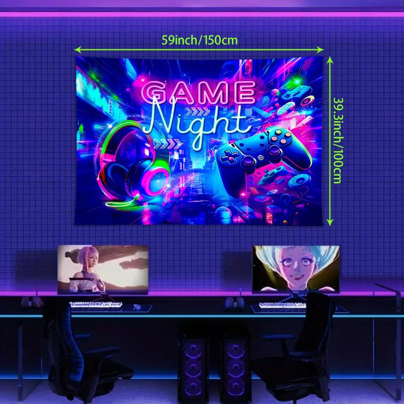 Game Room Hanging Tapestry, Fluorescent Tapestry with Free Installation Accessories, Game Room Decoration, Home Decor