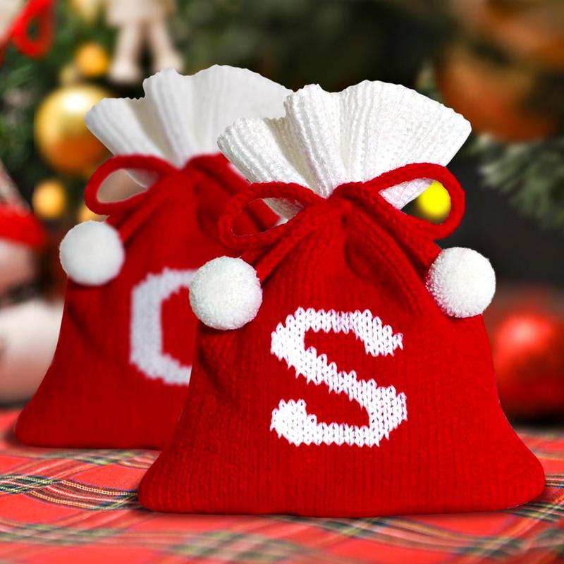 Letter Pattern Christmas Gift Bag, 1 Count Knitted Candy Bag, Gift Wrapping Bag for Christmas Party, Festive & Party Supplies