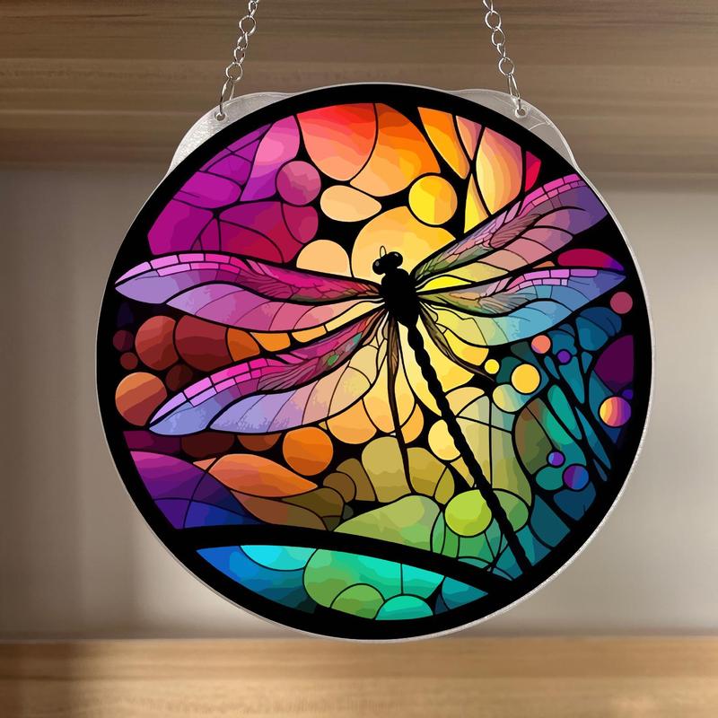 Dragonfly Pattern Hanging Decor, 1 Count Round Hanging Decor, Creative Hanging Decor for Home Garden Window Wall, Home Decor