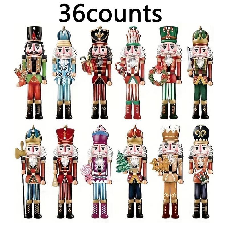 Wooden Nutcracker Design Hanging Ornament, 36pcs Christmas Themed Hanging Decoration, Pendant for Home Party Festival