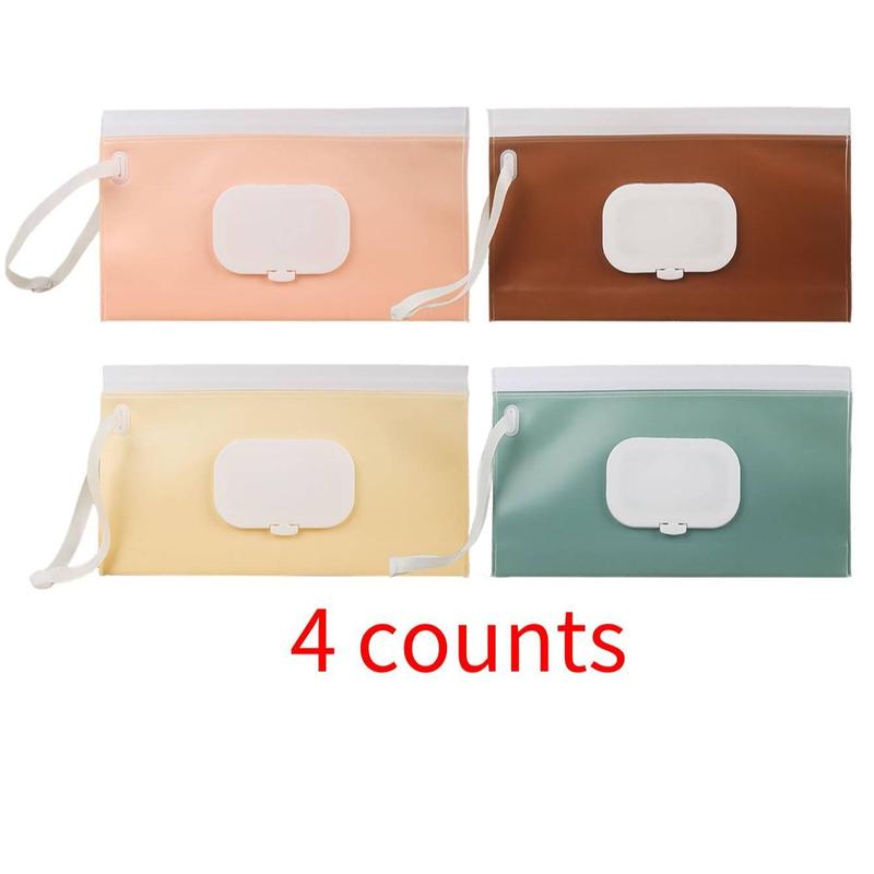 Wet Wipes Storage Bag, 4 Counts Portable Hanging Wet Tissue Bag, Reusable Wet Wipes Storage Bag for Home Office Outdoor Travel