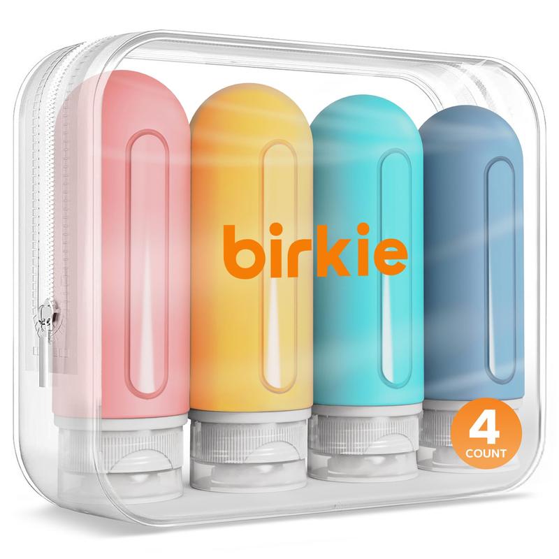 Silicone Travel Bottles - 3oz Leak-Proof Refillable Containers for Toiletries (4 Pack) Set Tin