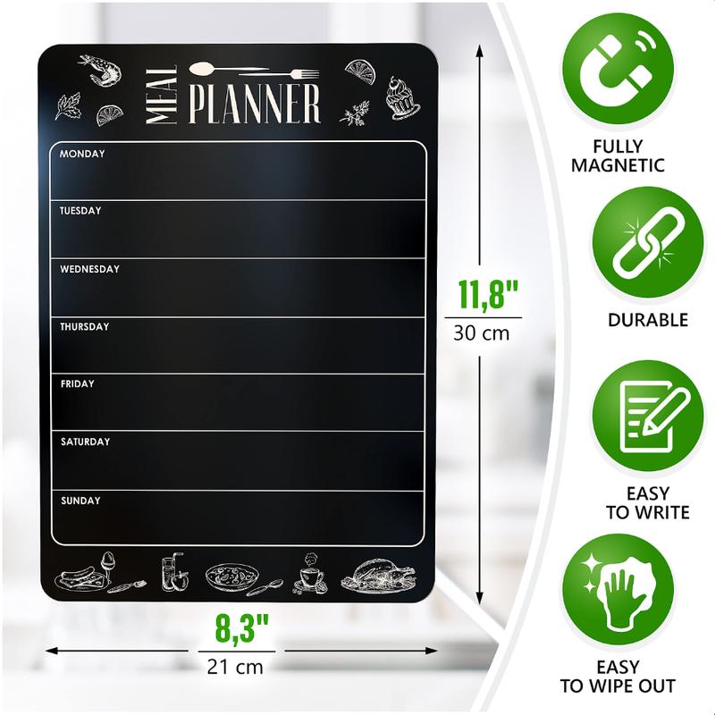 Weekly Dinner Menu Board for Kitchen A4-8.5x12 Black Magnetic Weekly Meal Planner for Fridge Dry Erase Weekly Menu Board Magnetic Menu for Refrigerator Food Menu Board Weekly Chalkboard Menu Board