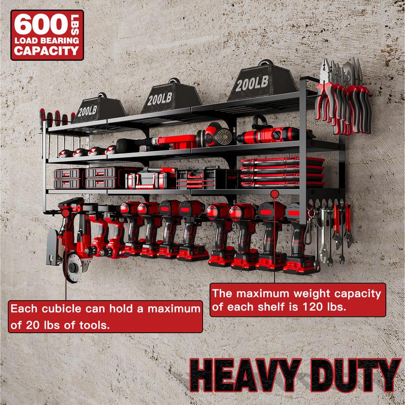 Hausneed Power Tool Organizer Wall,Cordless Drill Hanger Storage Rack 12 Drill Holder,4 Layers Heavy Duty Tool Storage Rack,Adjustable Shelf Garage Hangable