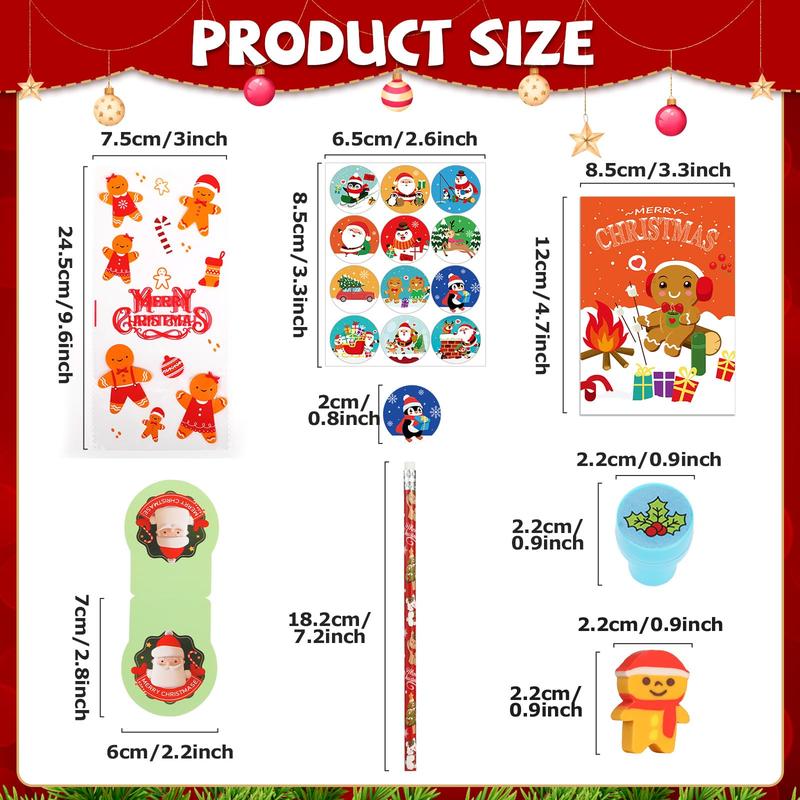 240Pcs Christmas Stationery Party Favors Bulk for Gift Exchange School Set Includes Christmas Pencils Treat Bags Erasers Stickers Stamps Notebooks for Holiday Classroom Gift Exchange Games Prizes christmas decorations