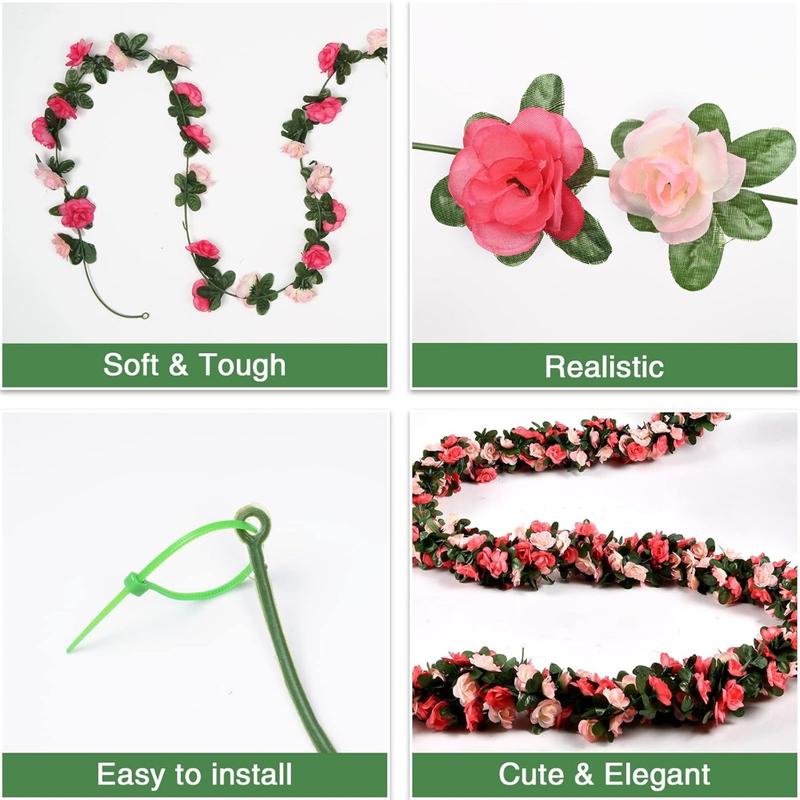 2 Pack 16.4Ft Flower Garland Artificial Rose Vines for Bedroom, Cute Fake Hanging Flower Vines Floral Garland Decorations for Wedding Party Wall Room Decor Aesthetic