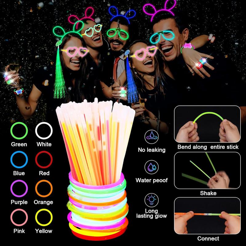 312PCS Glow in the Dark Party Supplies, Light Up Party Favors with 40 finger lights, LED Neon balloons, LED Whistle, 100 Glow Sticks Bulk DIY Glow Necklaces Glasses, Neon Party Supplies & Decorations