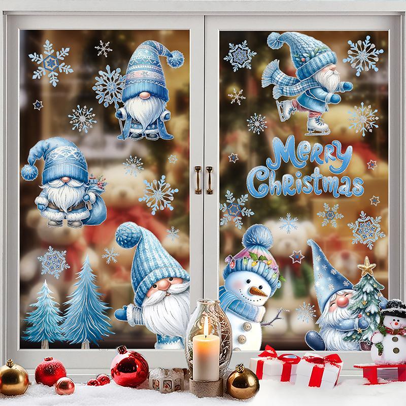 Snowman & Christmas Gnome Pattern Window Sticker, 9 Sheets set Merry Christmas Themed Window Decal, Decorative Sticker for Home Party Festival