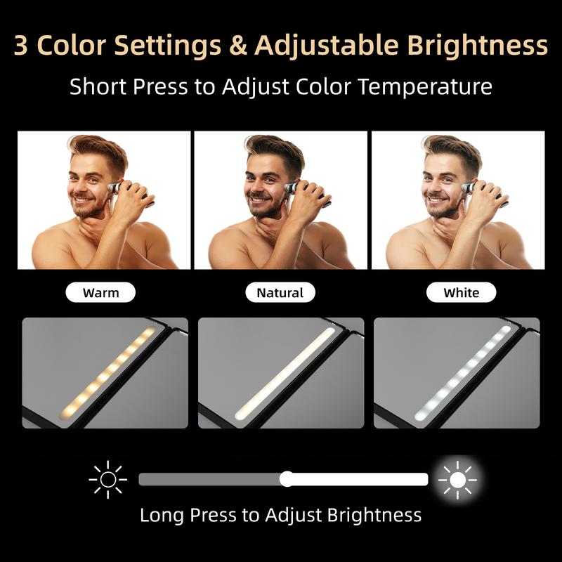 3 Way Mirror for Self Hair Cutting - Adjustable Trifold Barber Mirror Tri Fold Self Haircut System for Men and Women Braiding