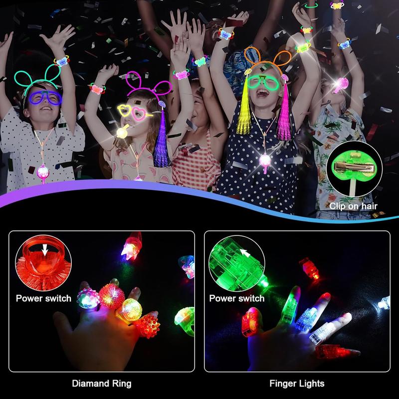 312PCS Glow in the Dark Party Supplies, Light Up Party Favors with 40 finger lights, LED Neon balloons, LED Whistle, 100 Glow Sticks Bulk DIY Glow Necklaces Glasses, Neon Party Supplies & Decorations