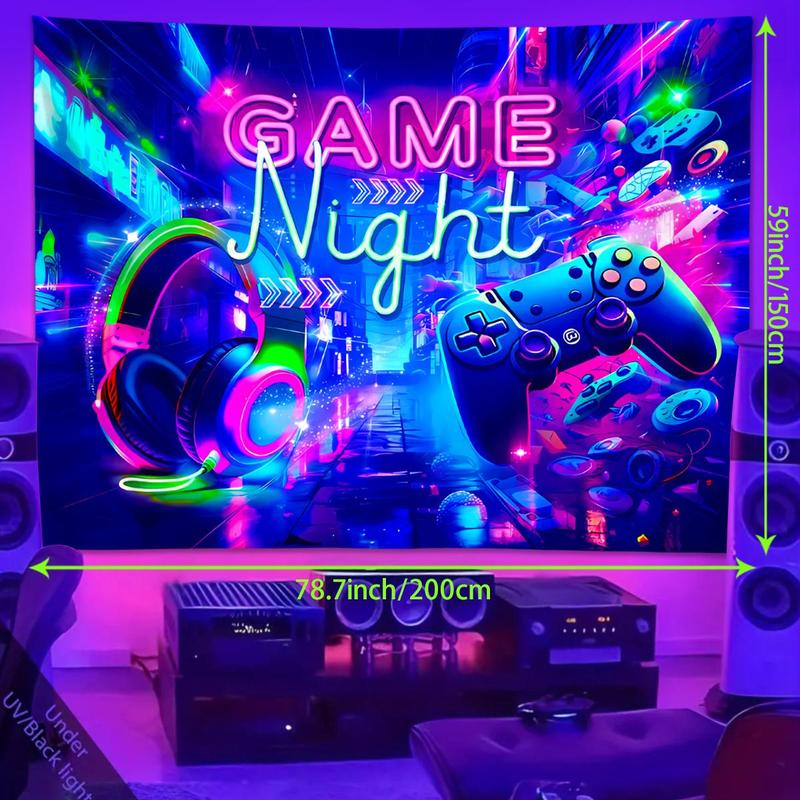 Game Room Hanging Tapestry, Fluorescent Tapestry with Free Installation Accessories, Game Room Decoration, Home Decor