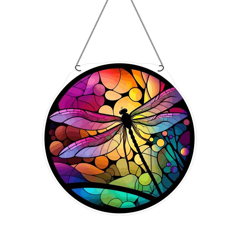 Dragonfly Pattern Hanging Decor, 1 Count Round Hanging Decor, Creative Hanging Decor for Home Garden Window Wall, Home Decor