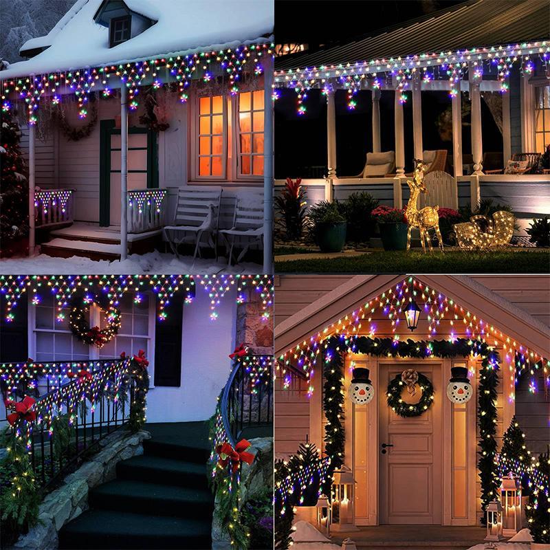 Solar Powered Christmas String Light, Dimmable Curtain Fairy Light with 8 Modes & Timer, IP55 Waterproof LED String Light for Wedding Party Holiday Decor