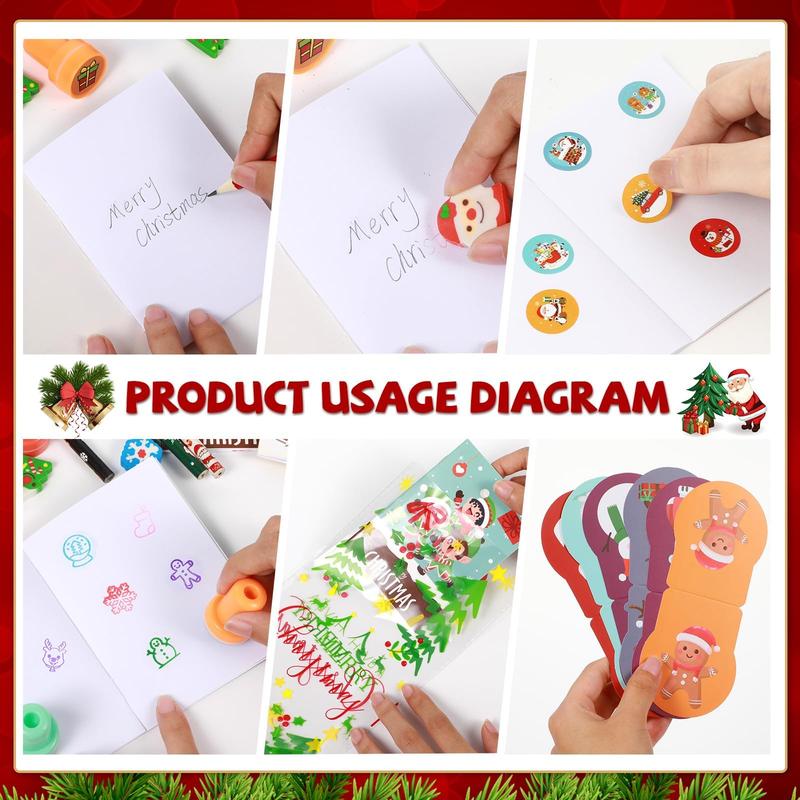 240Pcs Christmas Stationery Party Favors Bulk for Gift Exchange School Set Includes Christmas Pencils Treat Bags Erasers Stickers Stamps Notebooks for Holiday Classroom Gift Exchange Games Prizes christmas decorations