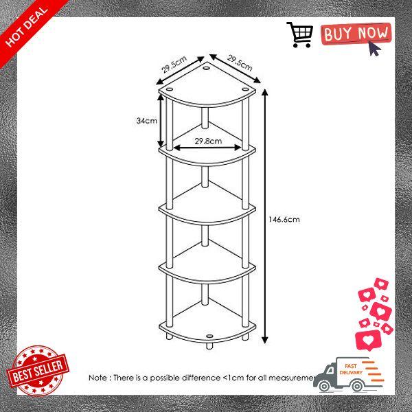 Furinno Turn-N-Tube 5 Tier Corner Display Rack Multipurpose Shelving Unit, 1-Pack, Columbia Walnut Black