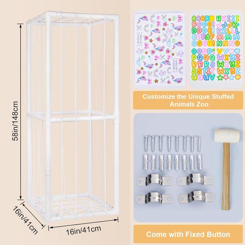 Stuffed  Storage Zoo Thicken PVC Tube   Storage Organizer with Elastic Band Large Stuffed  Holder for  Playroom Bedroom Room Furniture Plush Storage, White