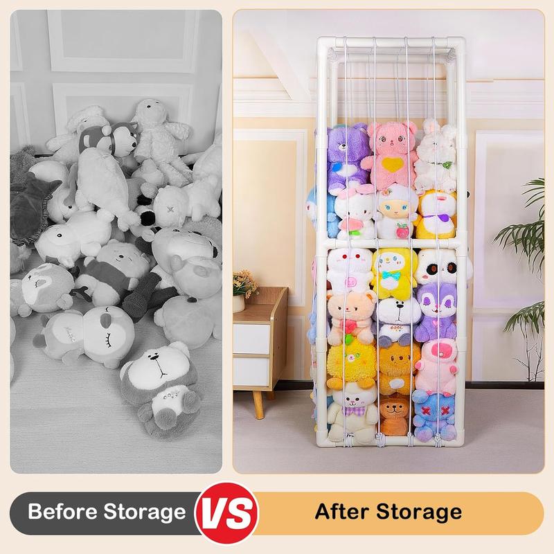 Stuffed  Storage Zoo Thicken PVC Tube   Storage Organizer with Elastic Band Large Stuffed  Holder for  Playroom Bedroom Room Furniture Plush Storage, White