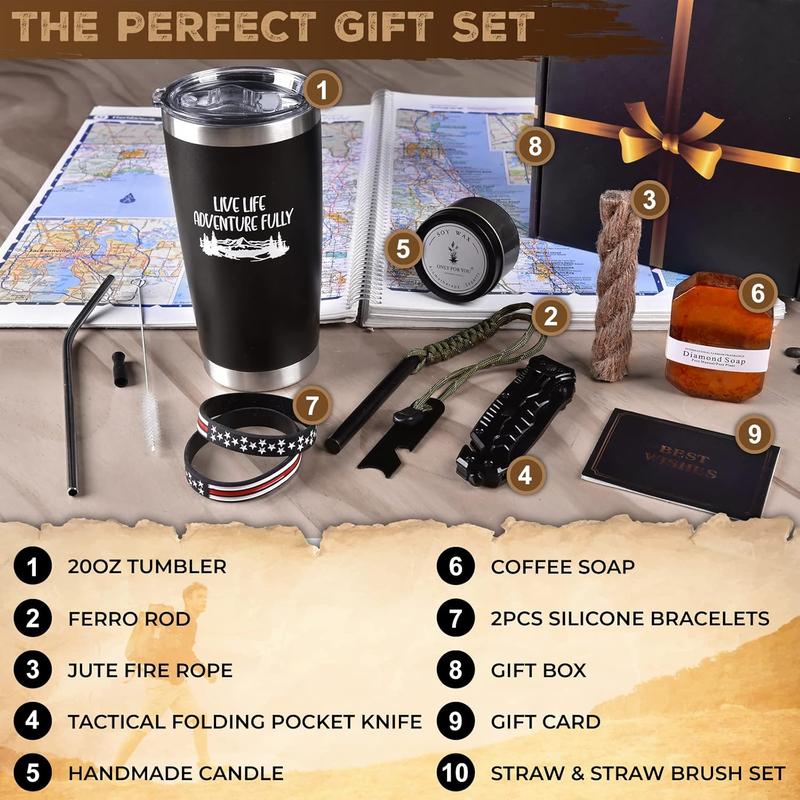 Gift Box for Men, Birthday Gifts Baskets for Men Fathers Day Box Cool Camping Gifts for Men Outdoorsman Gift Set for Guys Boyfriend Husband Dad Son Brother Friend Uncle Grandpa