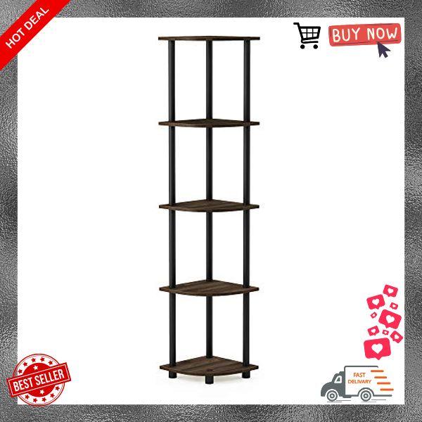 Furinno Turn-N-Tube 5 Tier Corner Display Rack Multipurpose Shelving Unit, 1-Pack, Columbia Walnut Black