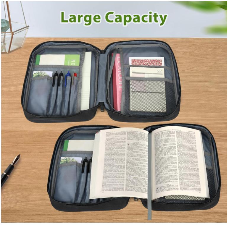 Bible Cover, Bible Carrying Book Case for Women,Protective Church Organizer Holder Bag with Handle Pockets,Christian Gift for Girls Boy and Men Grey