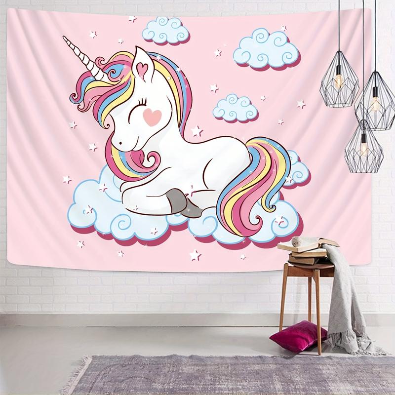 Christmas Gift - Unicorn pattern tapestry wall hanging living room dormitory landscape tapestry art pink print wall hanging tapestry Halloween gift