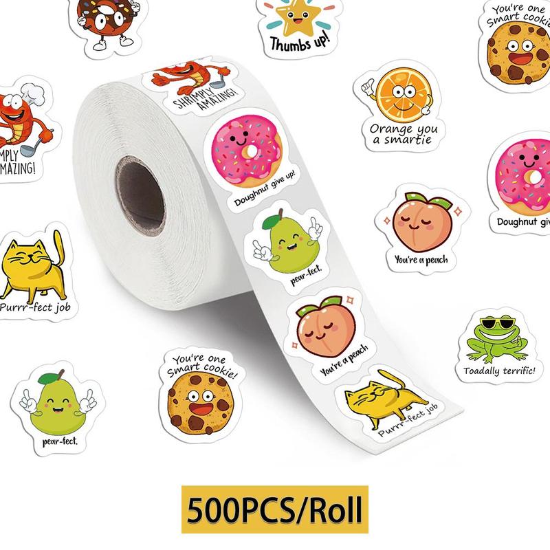 Cartoon Pattern Sticker (500pcs roll), Funny Decorative Sticker, DIY Decal for Water Bottle, Laptop, Phone Case, Scrapbooking, Journal Making