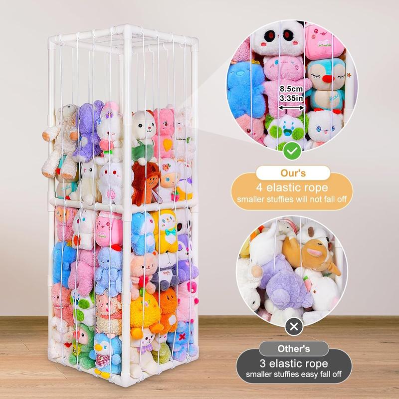 Stuffed  Storage Zoo Thicken PVC Tube   Storage Organizer with Elastic Band Large Stuffed  Holder for  Playroom Bedroom Room Furniture Plush Storage, White