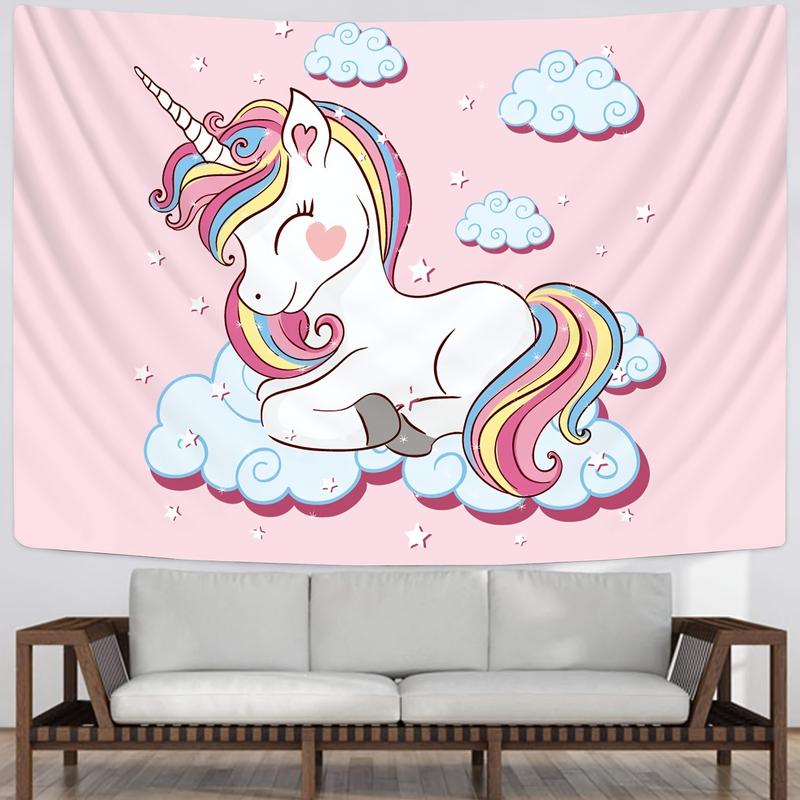 Christmas Gift - Unicorn pattern tapestry wall hanging living room dormitory landscape tapestry art pink print wall hanging tapestry Halloween gift