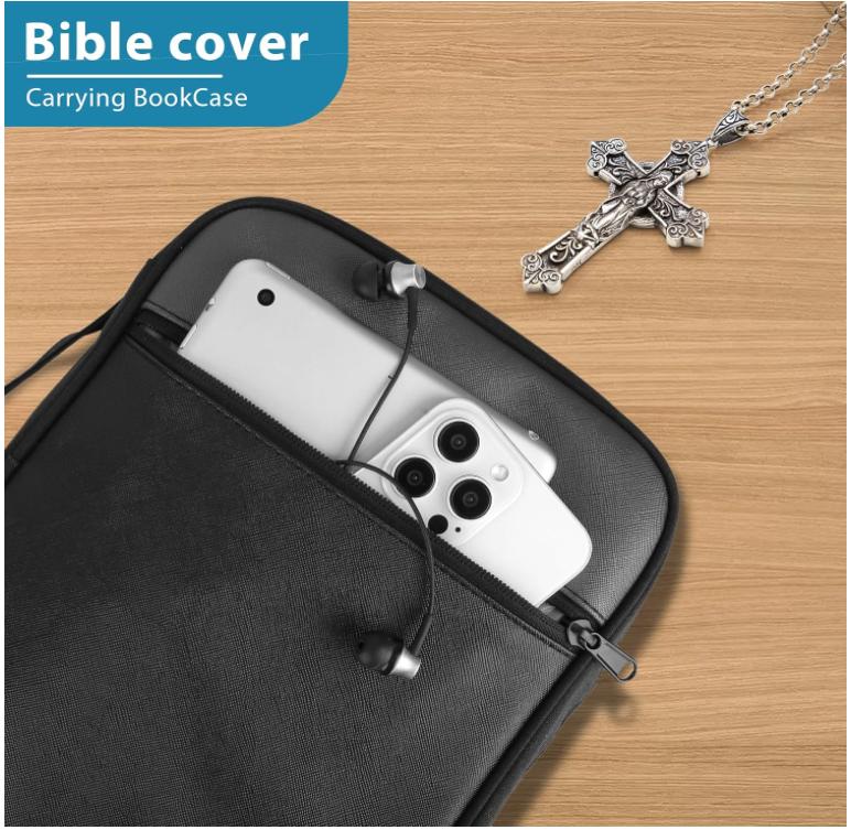 Bible Cover, Bible Carrying Book Case for Women,Protective Church Organizer Holder Bag with Handle Pockets,Christian Gift for Girls Boy and Men Grey