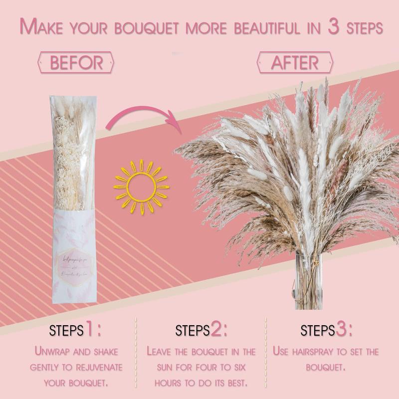 Natural Dried Pampas Grass Boho Home Decor Bouquet Phragmites Dried Flowers Bouquet for Wedding Floral Arrangements Home Decorations (96PCS)