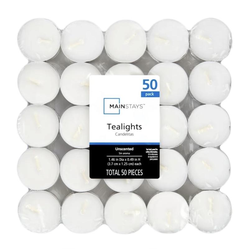 Mainstays White Unscented Indoor Outdoor Tealight Candles, 50 Count Decor Room Freshener Ornaments Aroma Perfume Decoration