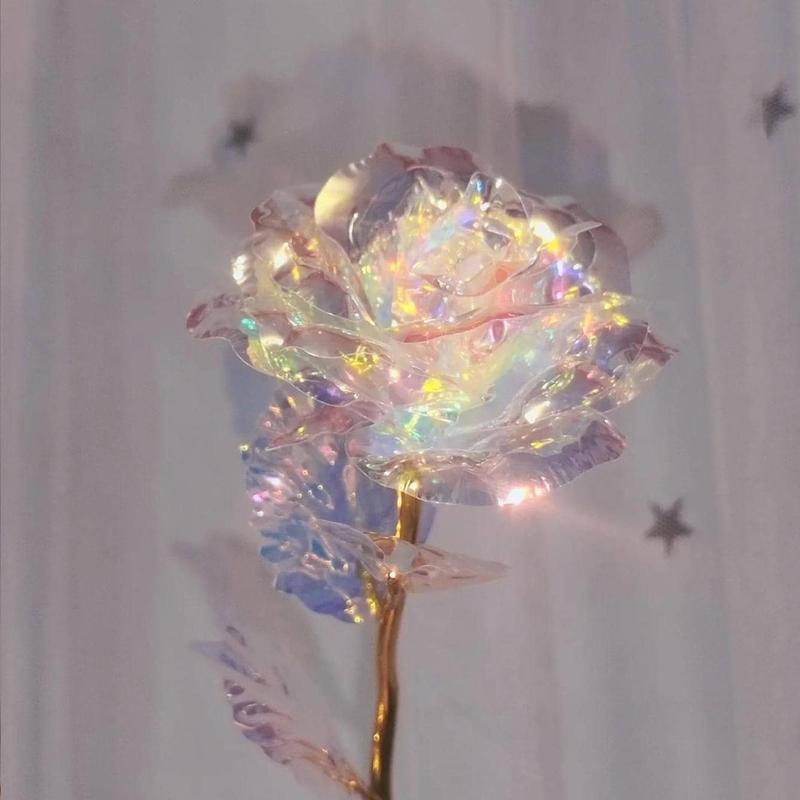 Christmas Room Decor Artificial Rose Flower, 1 Count Holographic Fake Flower, Decorative Gifts Simulation Flower For Wedding Party And Home Decoration