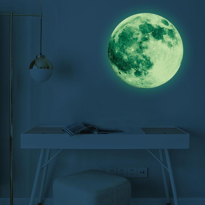 Luminous Moon Design Wall Sticker Ornaments, 1 Count PVC Self-Adhesive Glow in the Dark Moon Decorative Art, Wall Decors for Bedroom Living Room