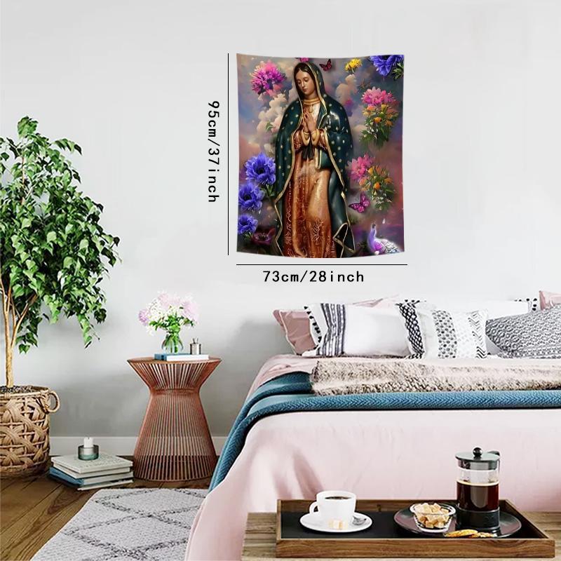 Floral Virgin Mary Pattern Tapestry, 1 Count Aesthetic Wall Hanging Decor, Polyester Tapestry for Bedroom Home Office Decor