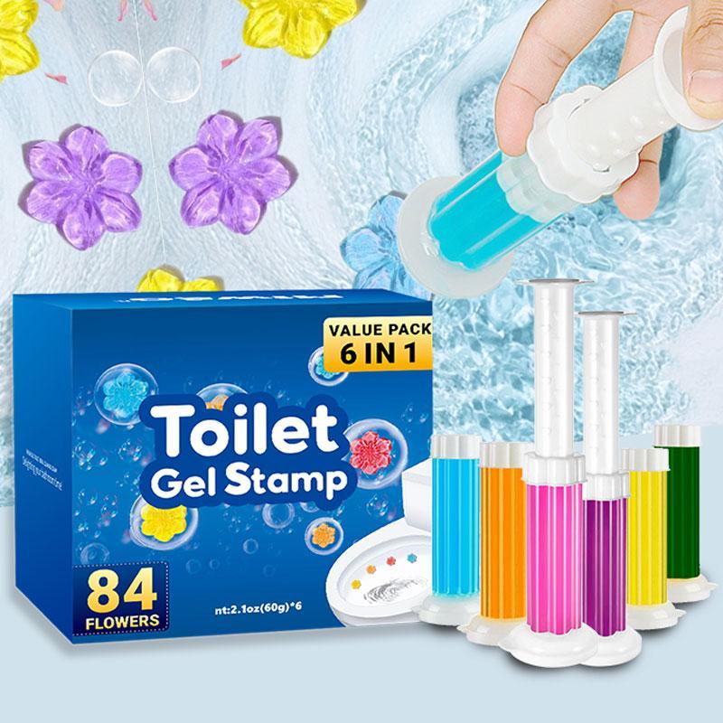 Toilet Cleaner, 6 Counts box  Flower Shaped Stain Removal Cleaning Air Freshener, Flower Gel Toilet Push Type Bubble Cleaner for Home Kitchen Bathroom Dormitory