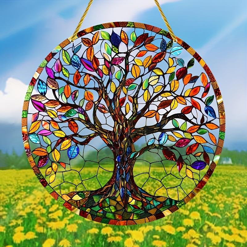 Tree of Life colorful acrylic stained glass window hanging, Retro Painting Hangable Ornaments